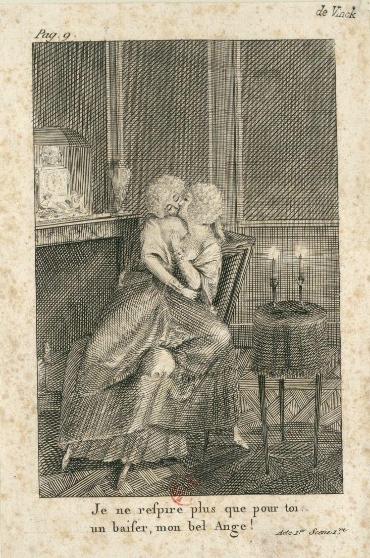 "Je ne respire plus que pour toi.. " (I breathe only for you now.. ) portrays Marie Antoinette with a female lover presumably Princesse de Lamballe. Source: https://gallica.bnf.fr/ark:/12148/btv1b6942376r